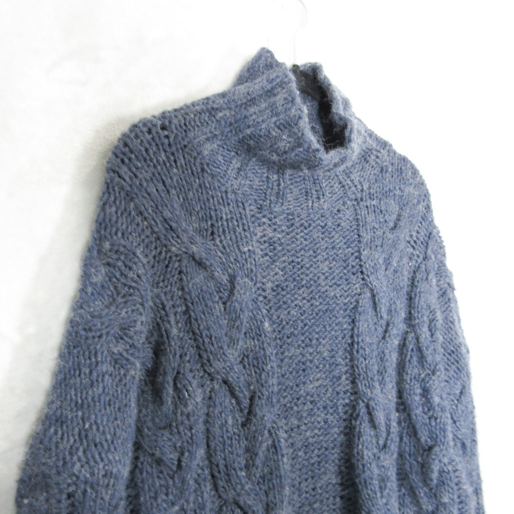 Something Navy Wool Blend Sweater Small Womens Blue Chunky Cable Knit Mock Neck - Picture 6 of 11